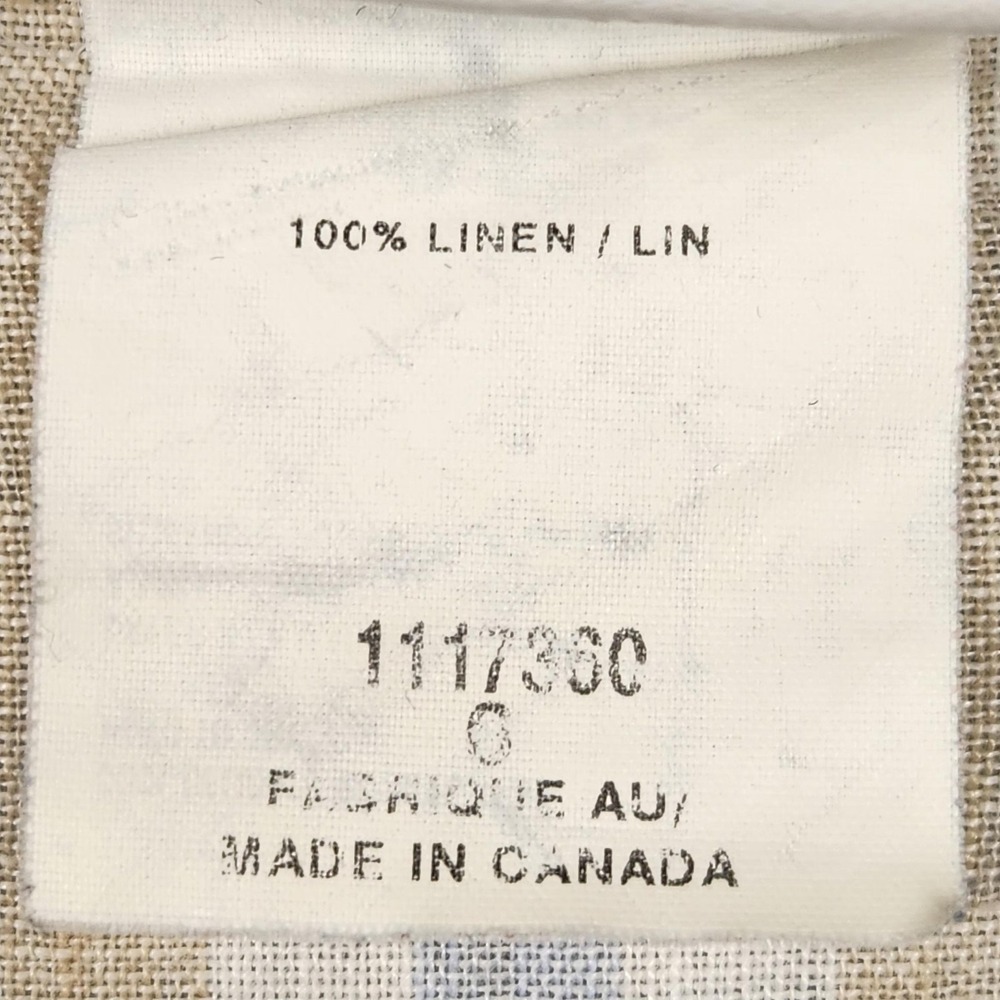 Linda Lundstrom Shirt Womens 6 Beige Blue Striped Linen Button‎ Up Made Canada - Picture 4 of 10